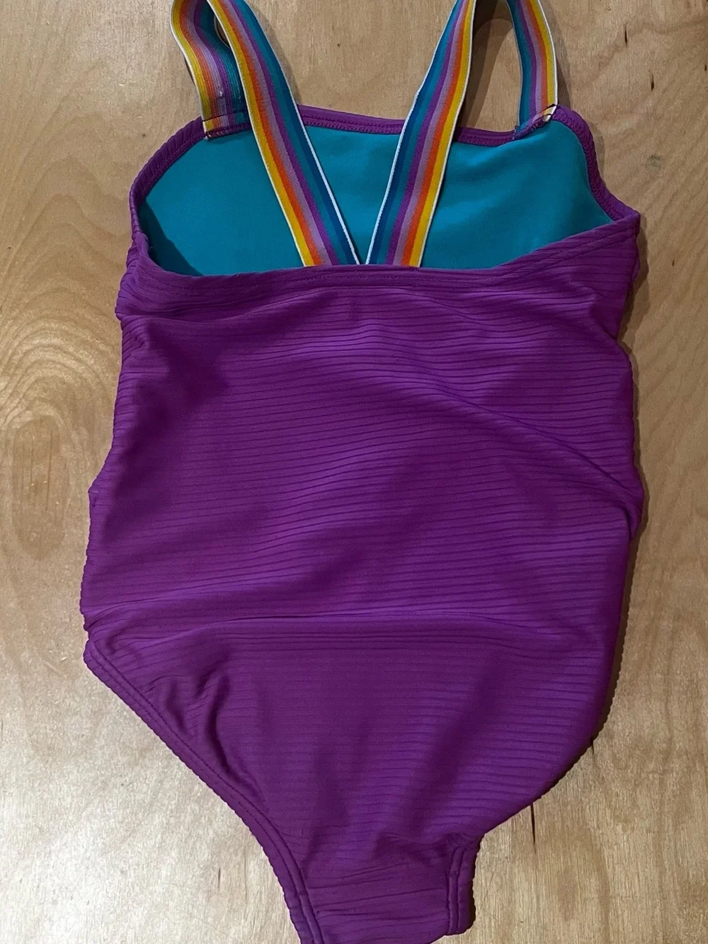 Speedo Girls' Purple One-Piece Swimsuit with Rainbow Straps